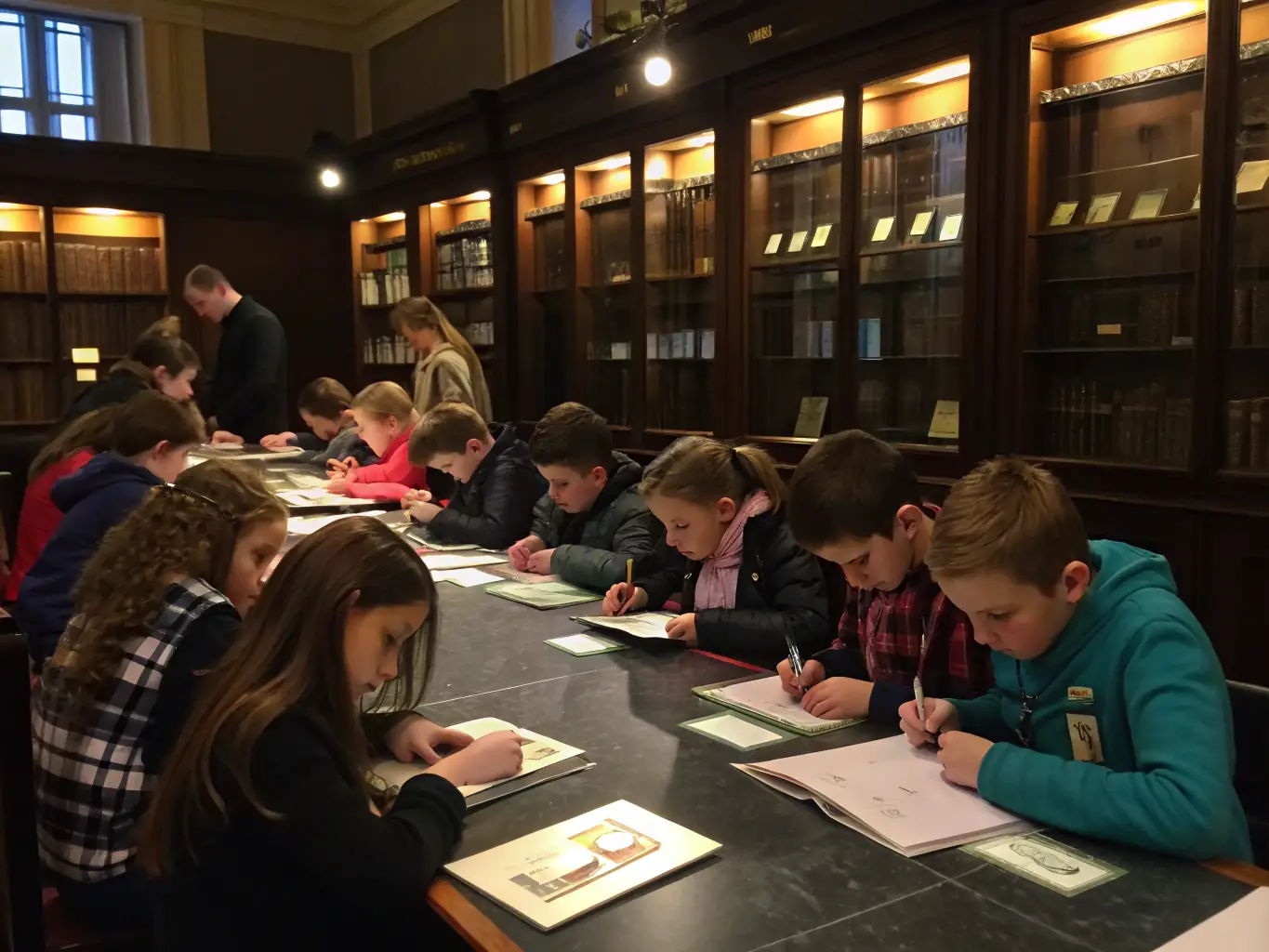 A photograph of children participating in an educational program focused on cultural heritage, showing them learning about history and traditions through interactive activities.