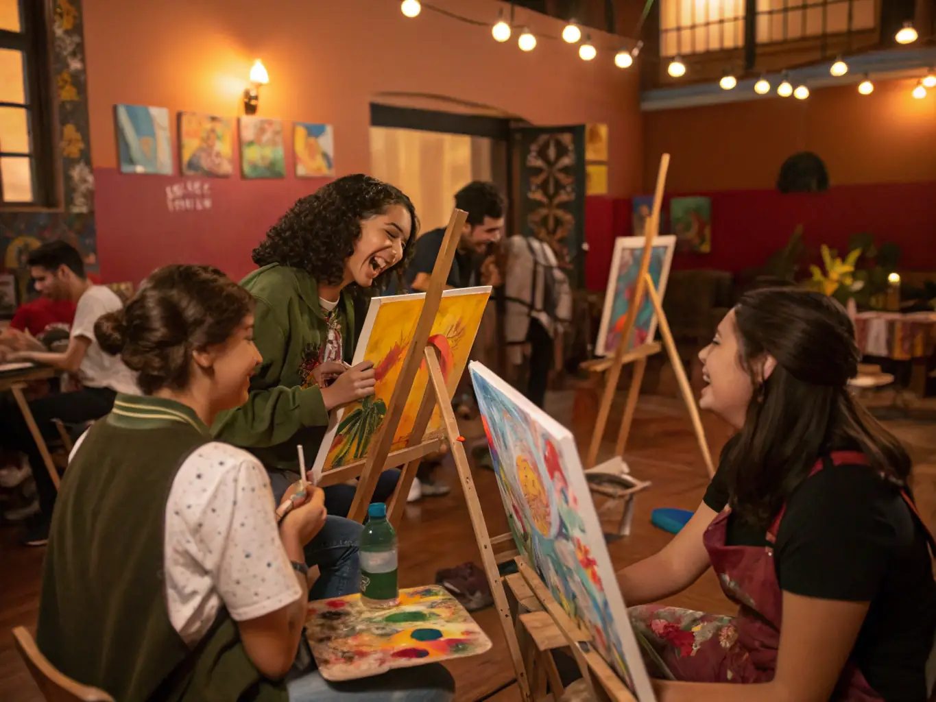 A vibrant photograph capturing children actively participating in an art workshop, painting and creating artwork with enthusiasm, showcasing the organization's commitment to fostering creativity.